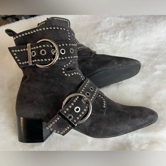 Jeffrey Campbell Studded Buckle Ankle Boots Dk Gray Suede 7.5 - Picture 3 of 8
